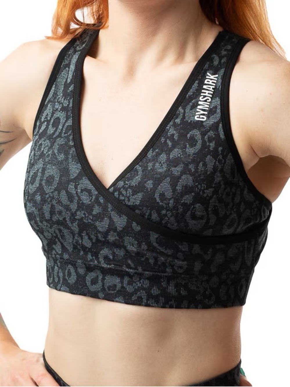 Gymshark Black & Grey Leopard Adapt Seamless Cross-Back Sports Bra